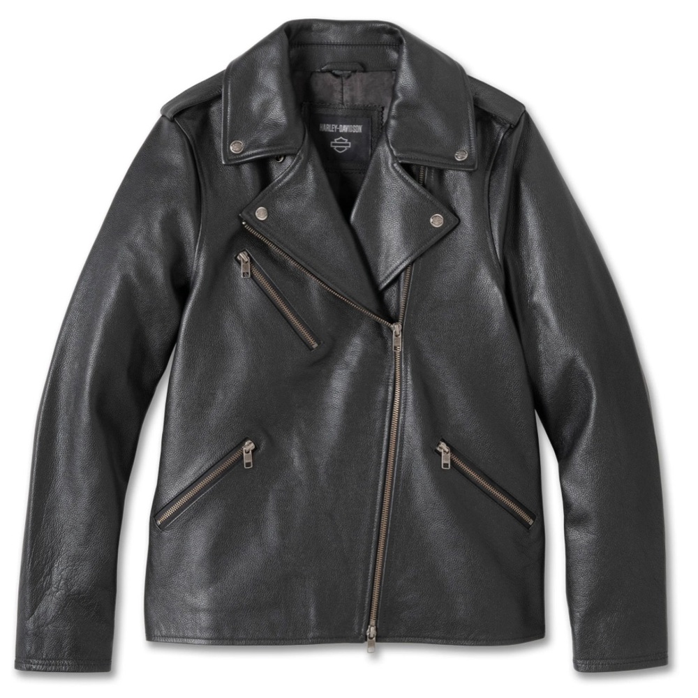 Women's Harley Davidson Back In Black Leather Biker Jacket - Size M